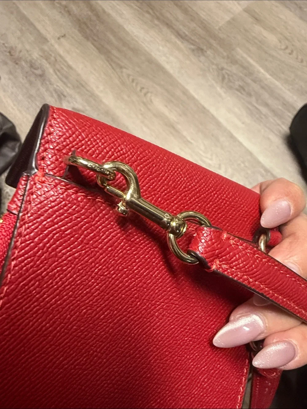 Coach Red Leather Long Strap Phone Pouch with Gold Logo - Picture 7 of 7